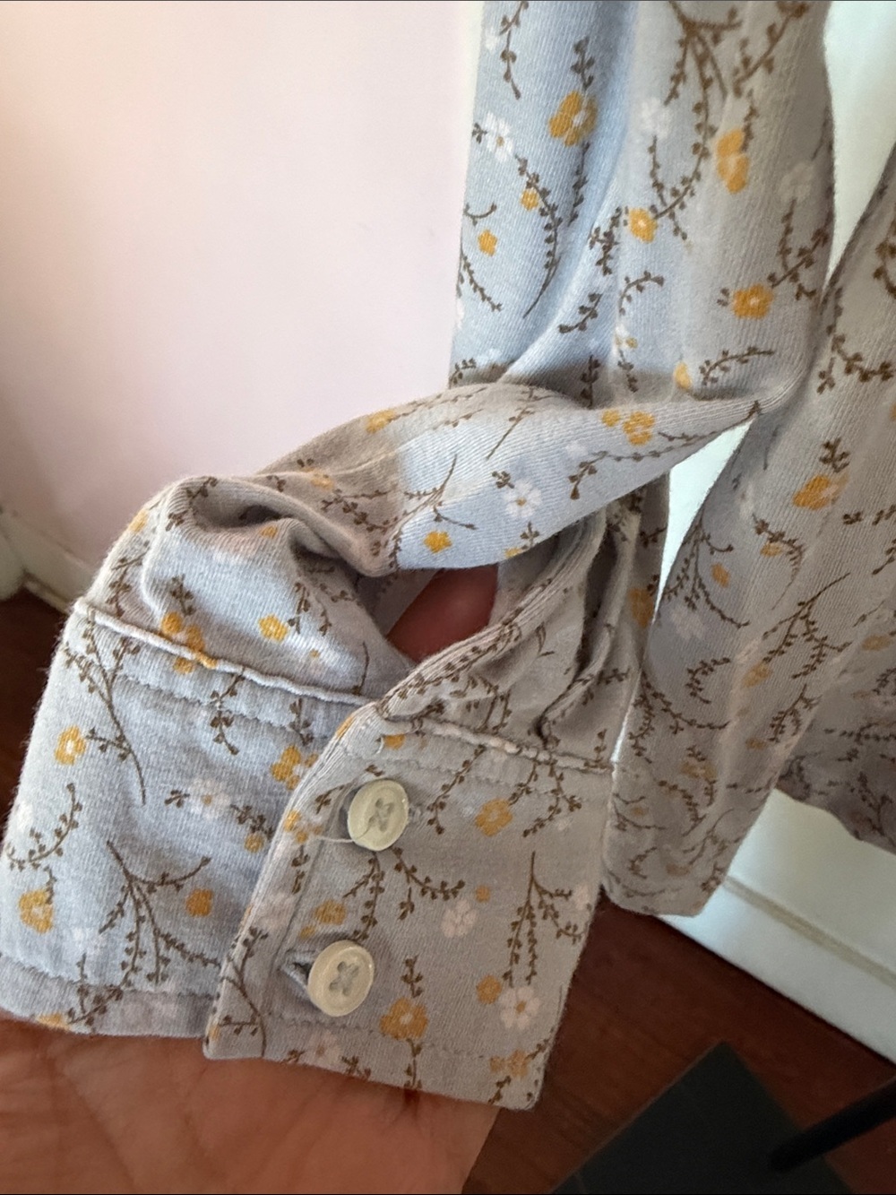 Lands' End Light Blue Long-Sleeve Henley with Yellow Floral Print - Picture 4 of 5
